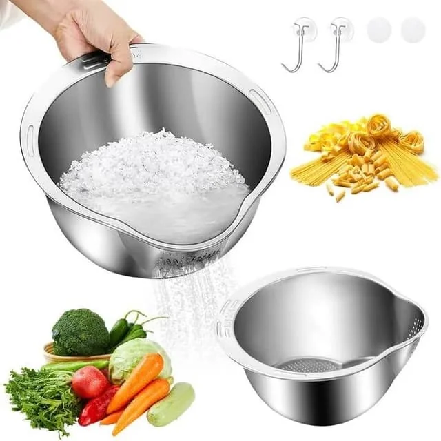 ২ পিস -Rice Washer Strainer Bowl